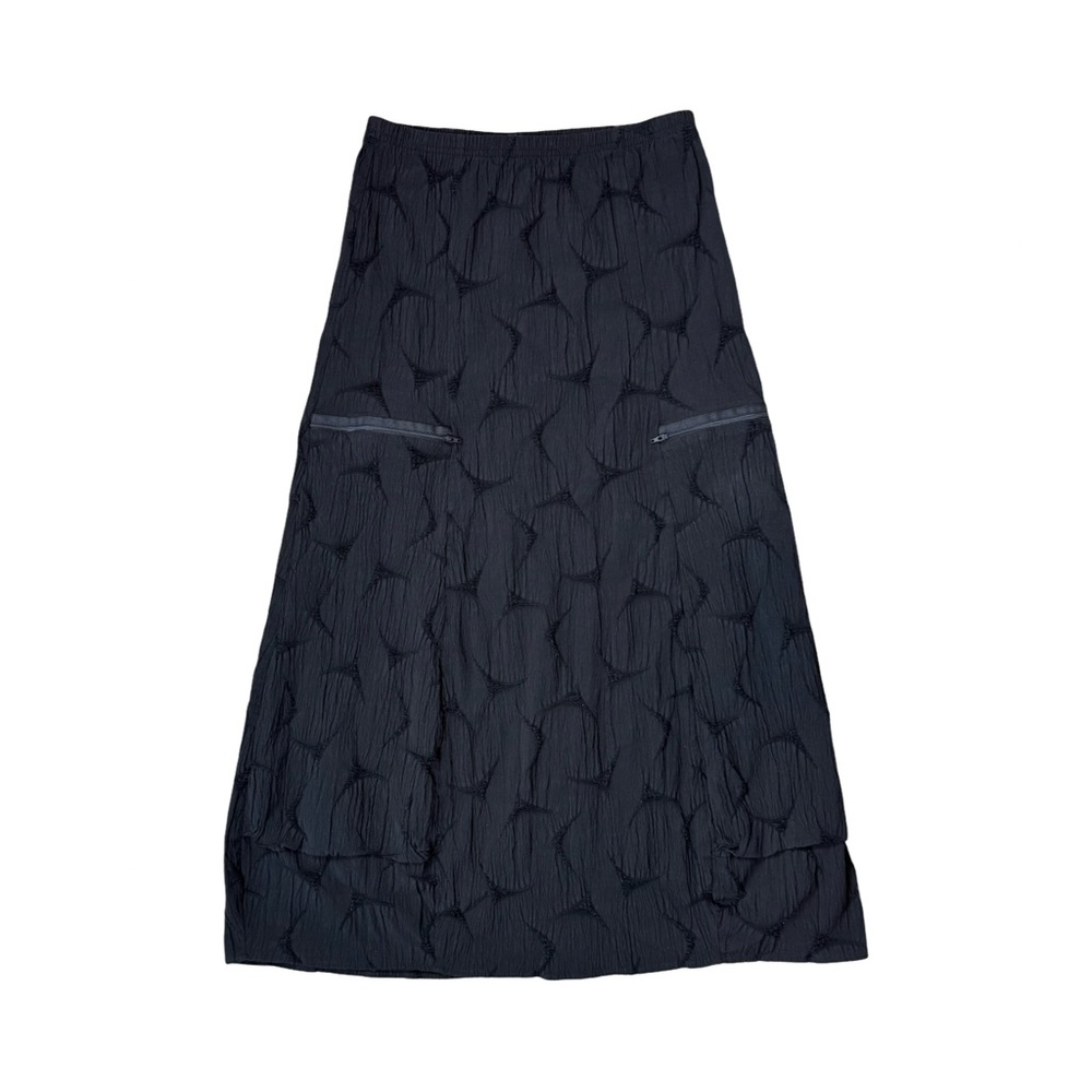 Blanque Black Embroidered Crinkle Cargo Utility Maxi Skirt Lagenlook Size 4